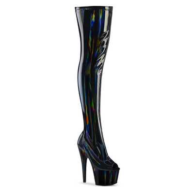 Holographic Wet Look Black Thigh High Boots - Coco & Lola's Lingerie Memphis 