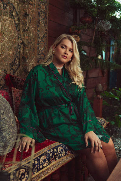 Kilo Brava Short Emerald Damask Robe - Coco & Lola's Lingerie Memphis 