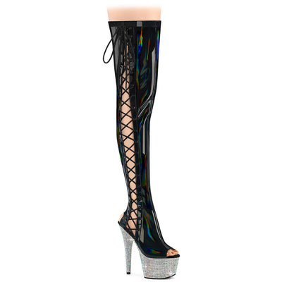 Pleaser Lace UP Rhinestone Thigh High - Coco & Lola's Lingerie Memphis 