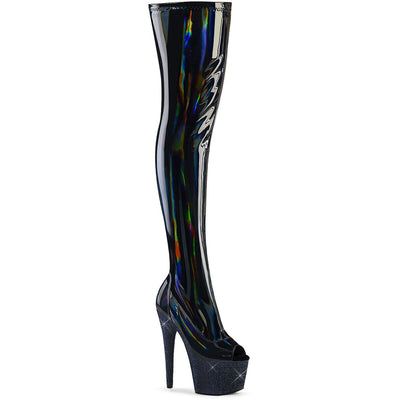 Pleaser Black Holographic Rhinestone Thigh High Boot - Coco & Lola's Lingerie Memphis 