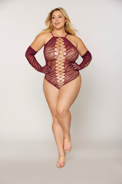 Tiger Fishnet Teddy and Gloves Curvy - Coco & Lola's Lingerie Memphis 
